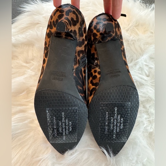 NWT & Box Stuart Weitzman Pipelofty Calf Hair Ankle Booties Chocolate size 6.5 - Picture 12 of 13